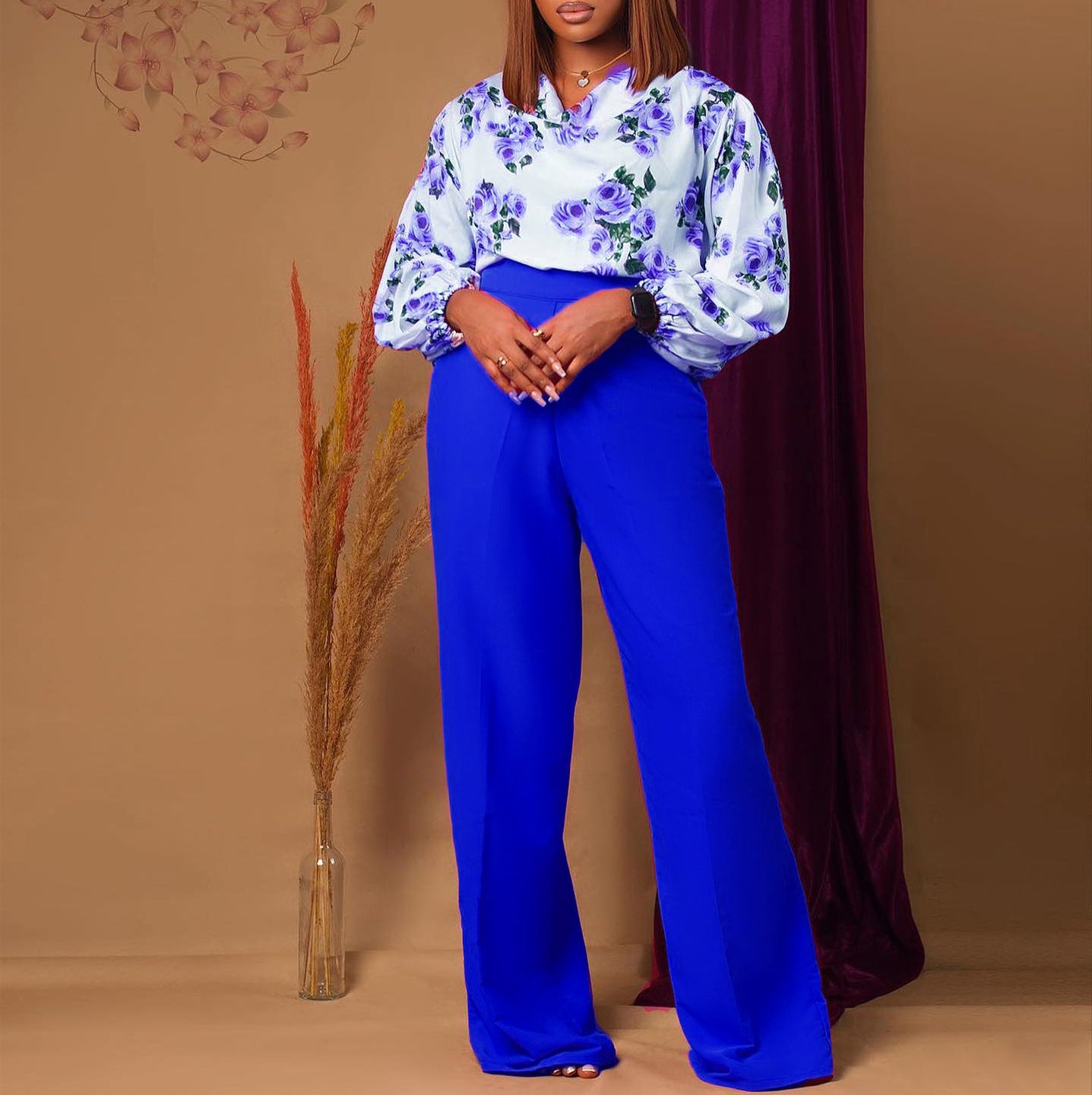 Women's Large Printed Lace Up Wide Leg Pants