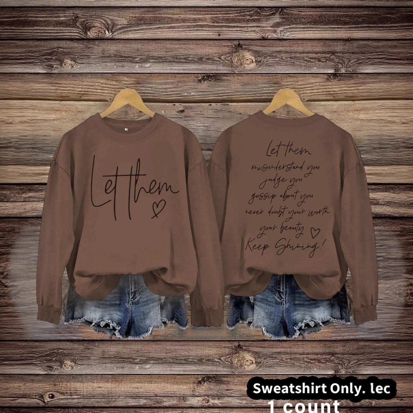 Women's Round Neck Letter Print Casual Loose Sweaters