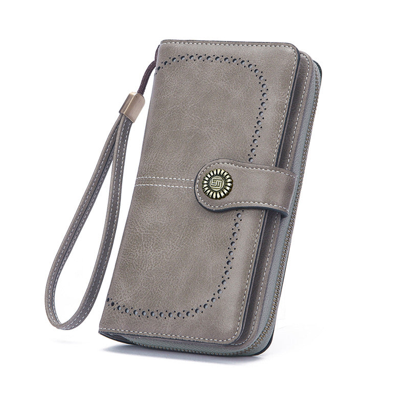 Women's Wax Leather Large Capacity Mobile Korean Ladies Wallets