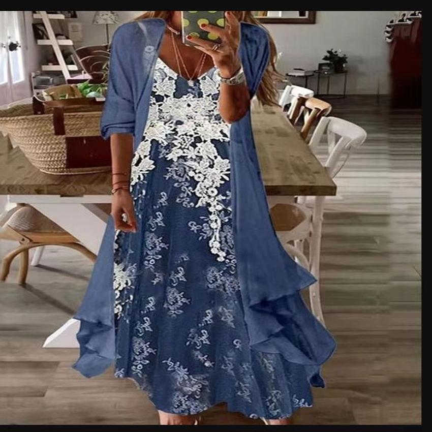 Summer Printed Long Sleeve Loose Two-piece Dress