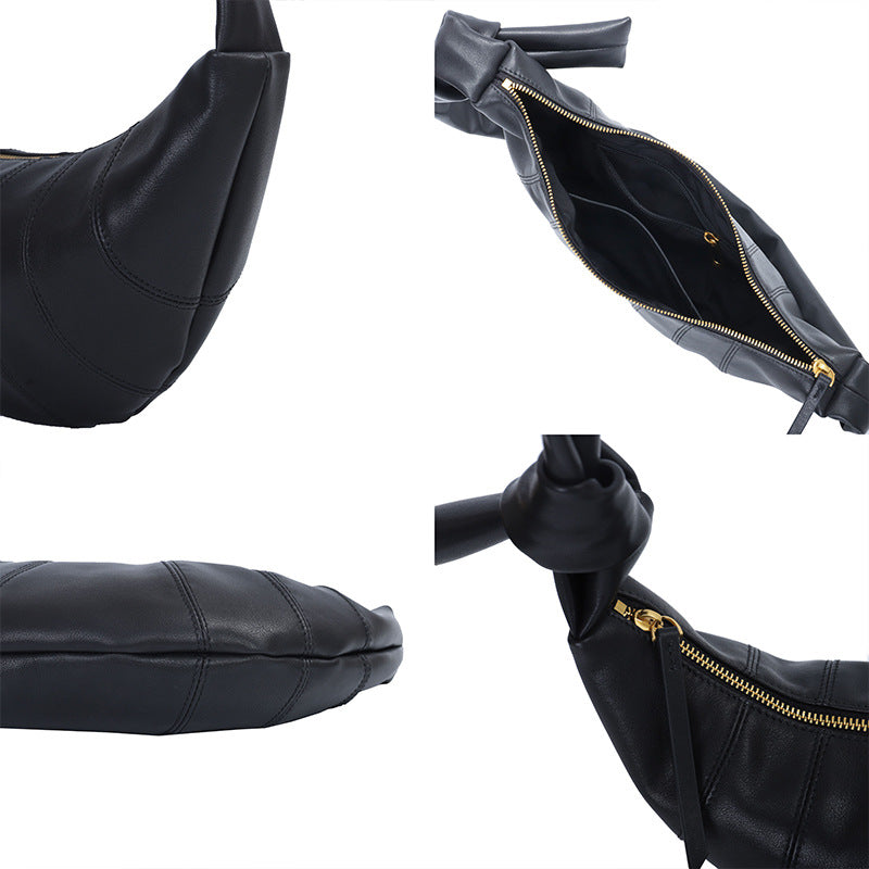 Women's Croissant Simple Retro Dumpling Cowhide Crossbody Bags