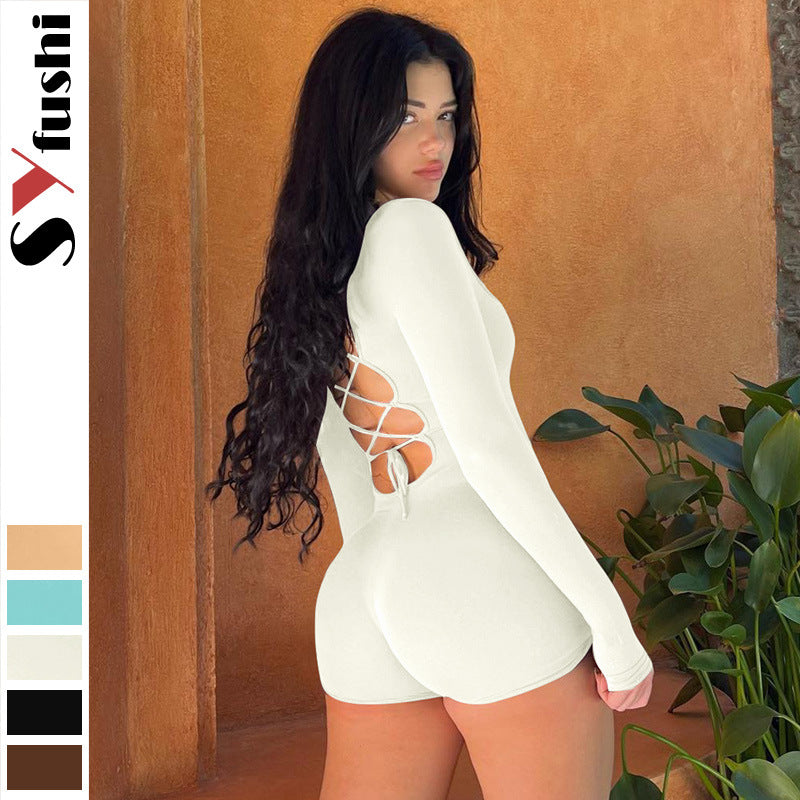 Women's Sleeve Tether Backless High Waist Hip Lifting Clothing