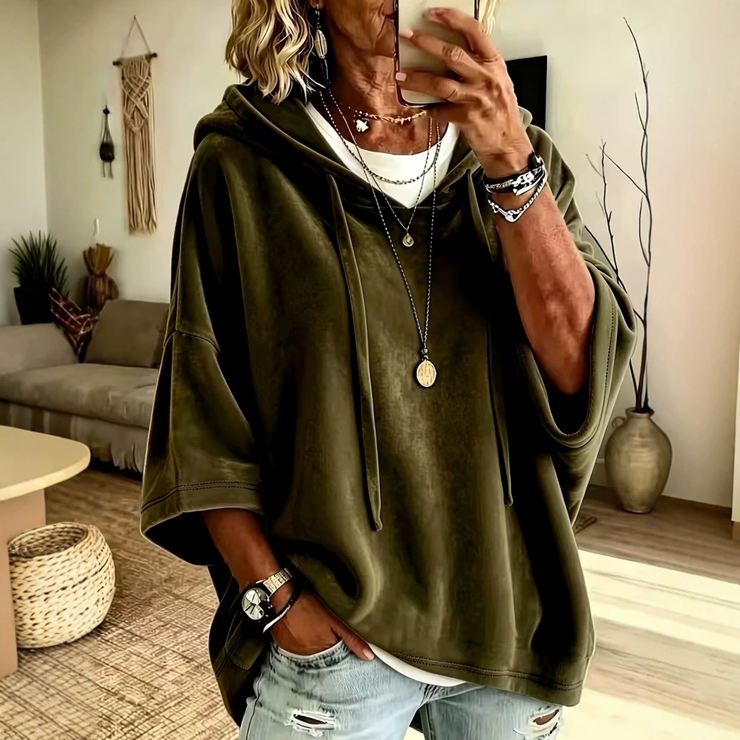 Women's Solid Color Casual Gold Veet Hooded Tops