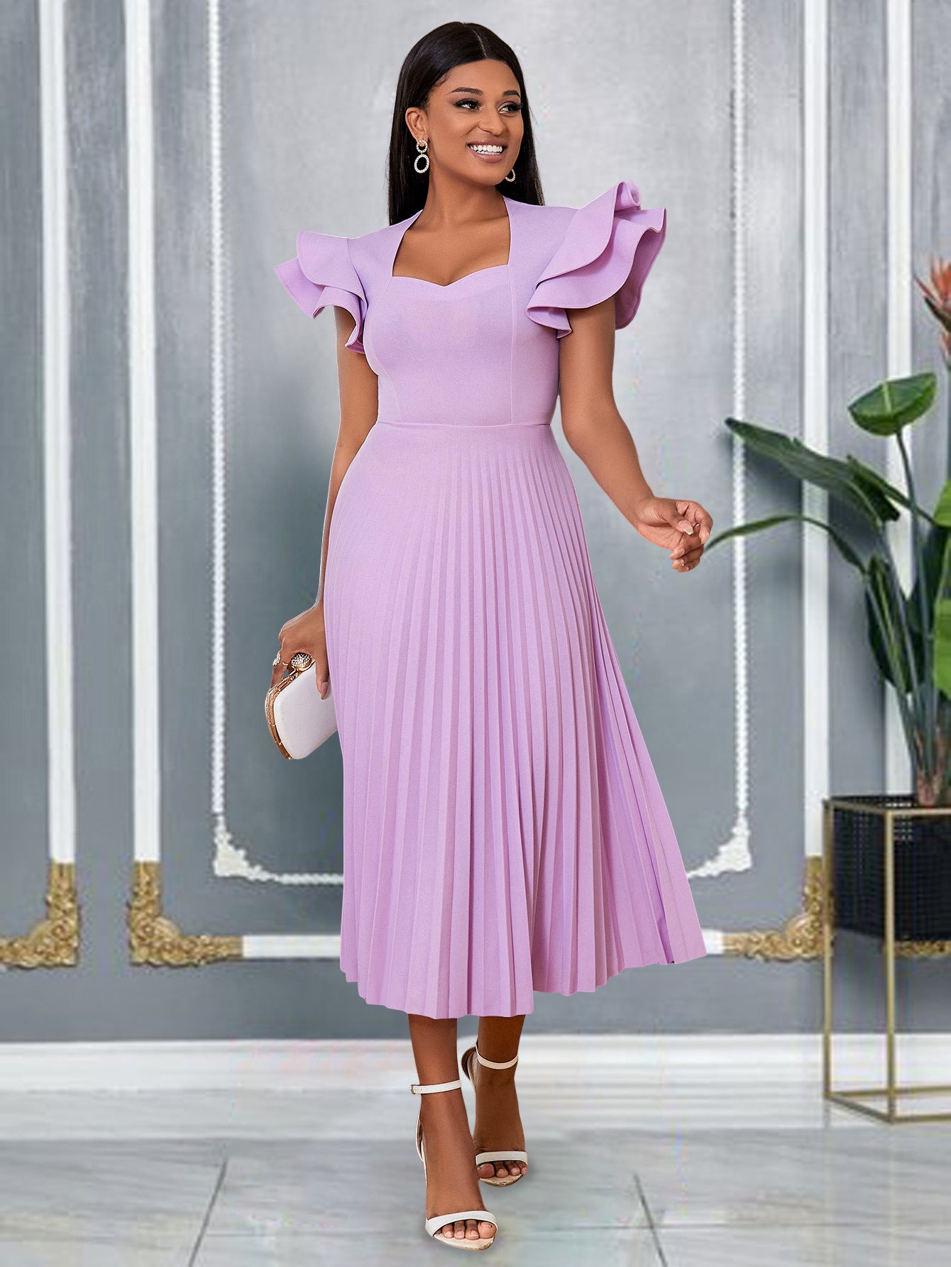 Square Collar Dress Elegant Graceful Leisure Dresses