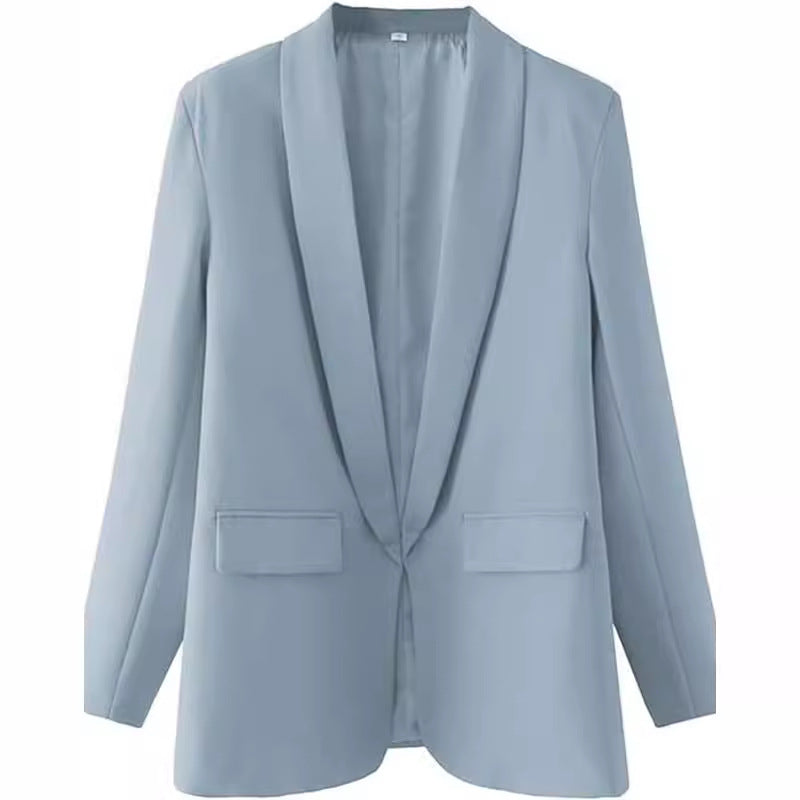 Women's Long Sleeve Solid Color Polo Collar Temperament Small Suit