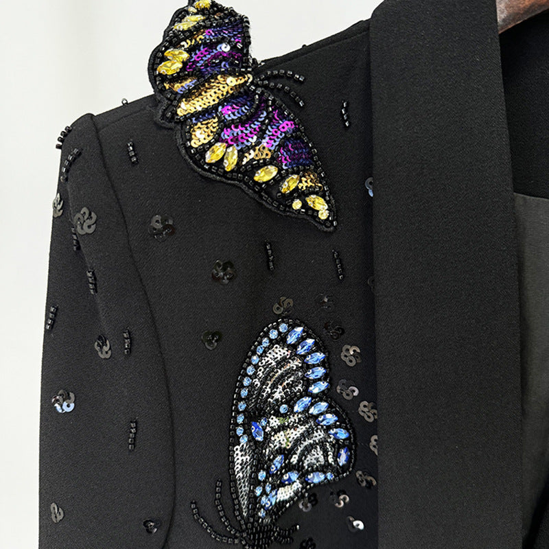Three-dimensional Butterfly Beads Rhinestones Two-piece Set Fashion Casual Suit