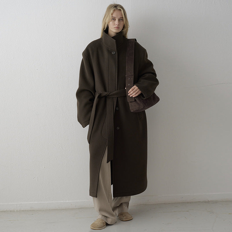 Women's Collar Wool Overcoat Korean Hepburn Profile Coats