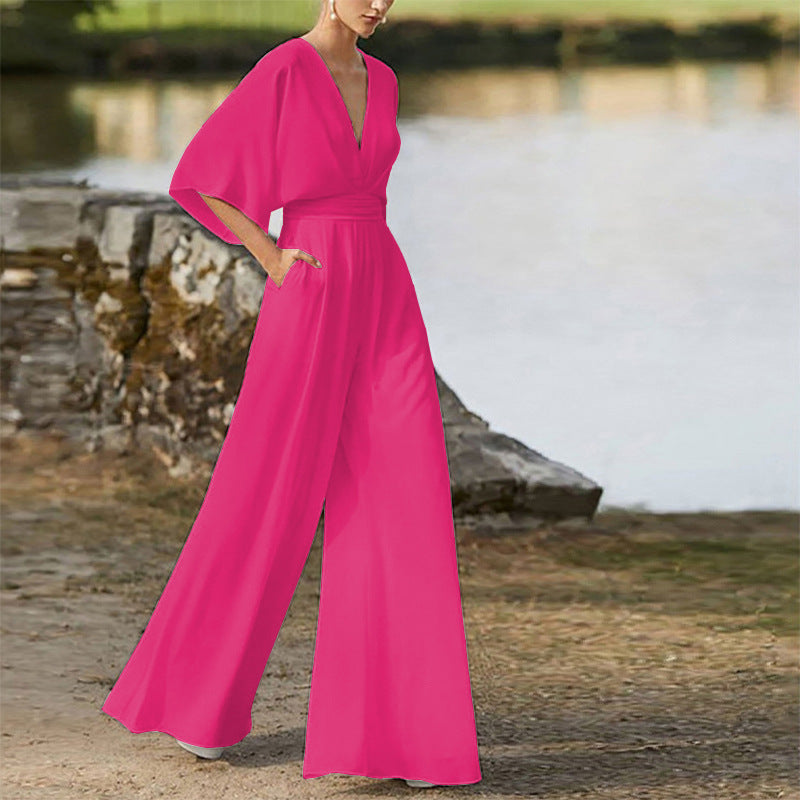 Women's Dress Deep V High Waist Wide Jumpsuits