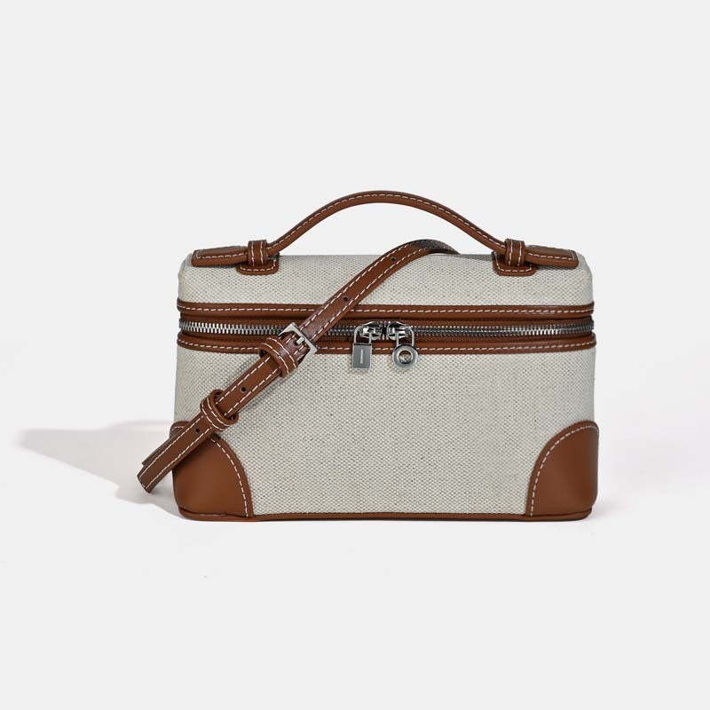 Women's Summer Cowhide With Canvas Lunch Small Square Bags