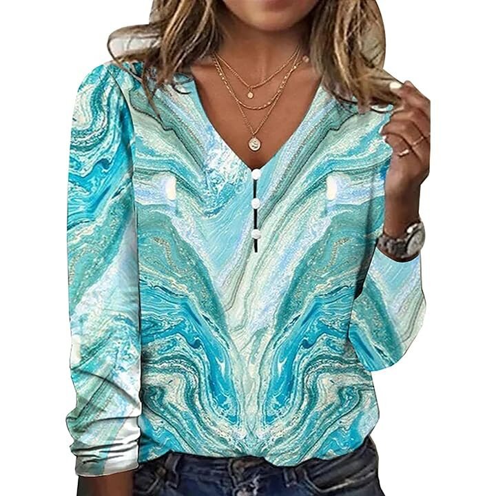Starry Sky Pearl Button Long Sleeve Women's T-shirt