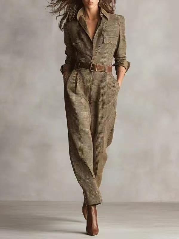 Autumn Classic Retro Plaid Cargo Overalls Jumpsuits