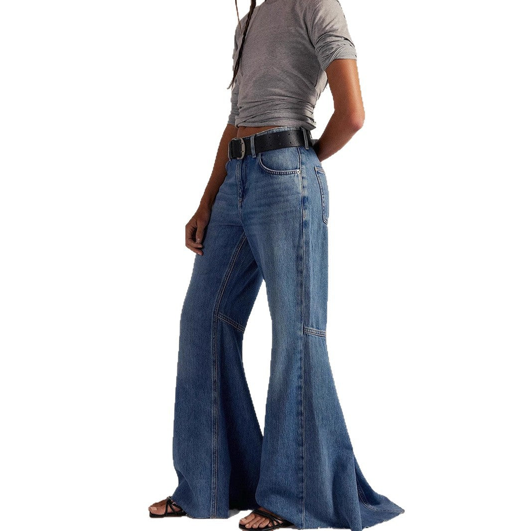 Women's High Waist Slim Fit Large Horn Mopping Denim Women's Jeans