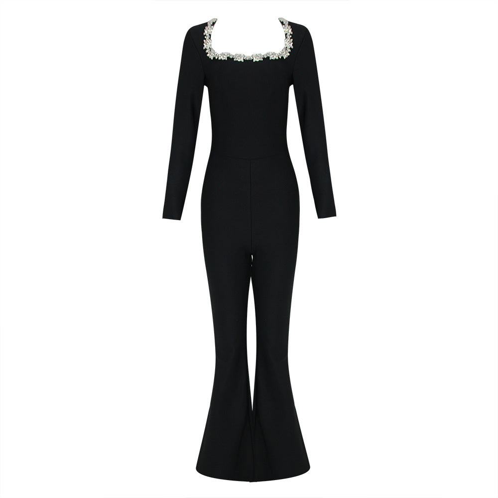 Fashion Sexy Diamond Hollow High Waist Jumpsuits