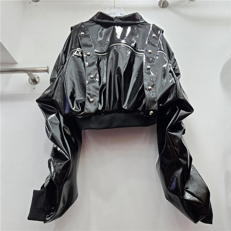 Women's Unique Patent Leather Letter Embroidery Hot Jackets