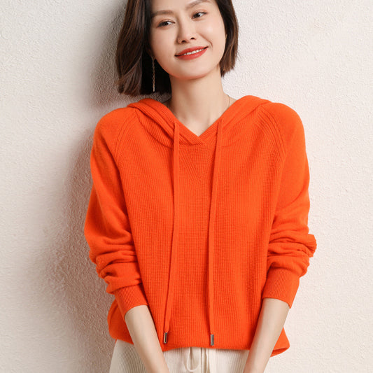 Women's Korean Style Solid Color Knitted Hoodie Sweaters