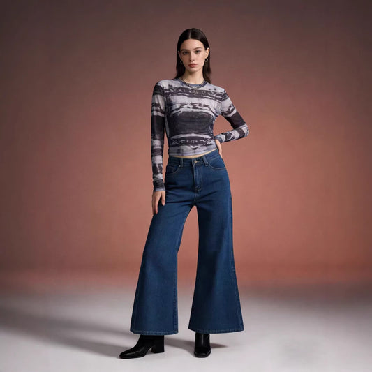 Women's High Waist Wash Skinny Loose Wide Leg Women's Jeans