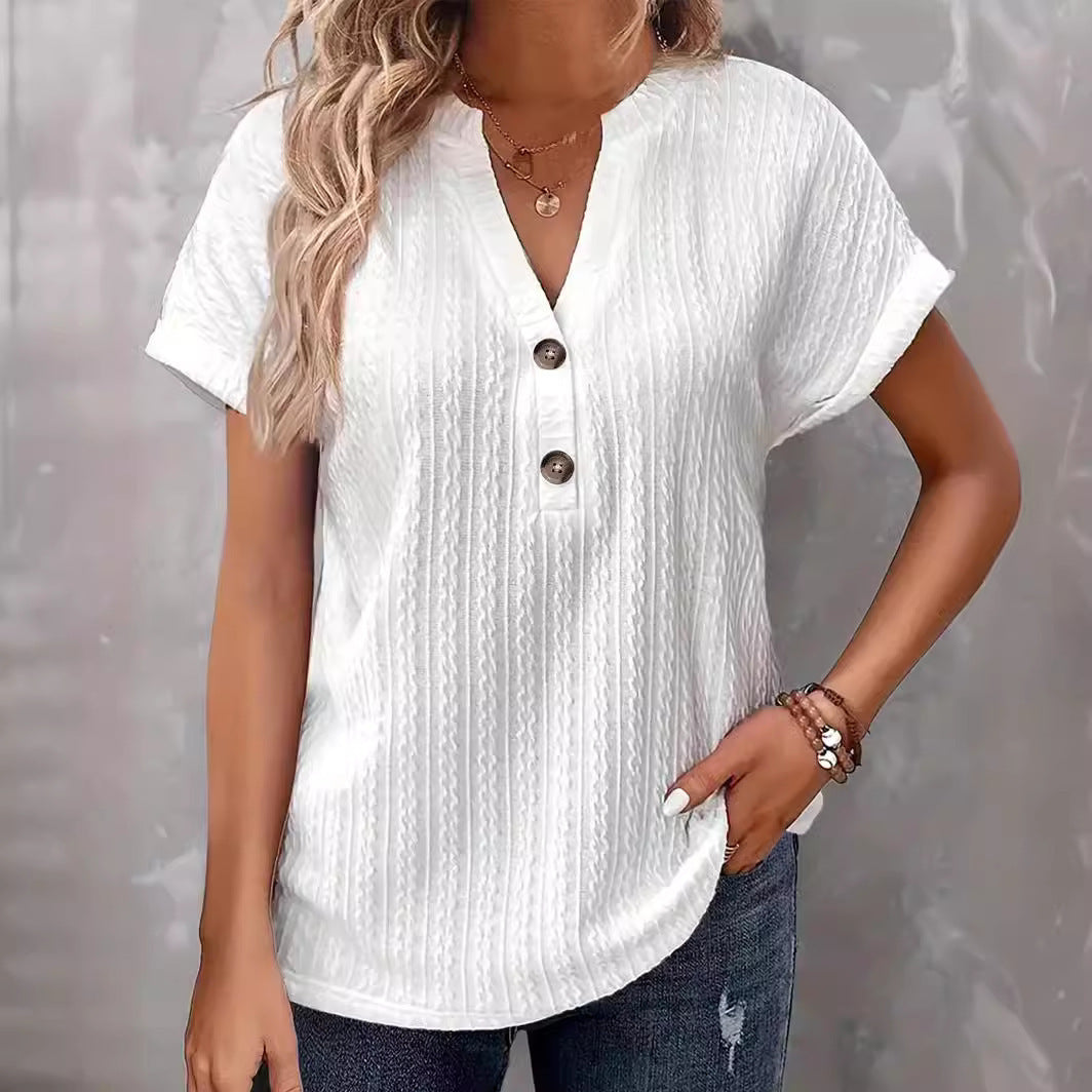 Women's Fashion Casual Solid Color Buttons Women's T-shirt