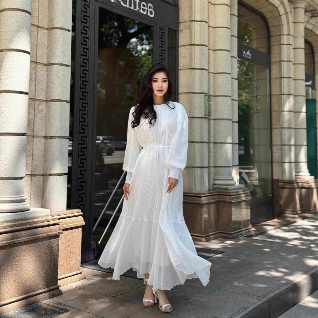 French Style Temperament Pleated Big Swing Dresses