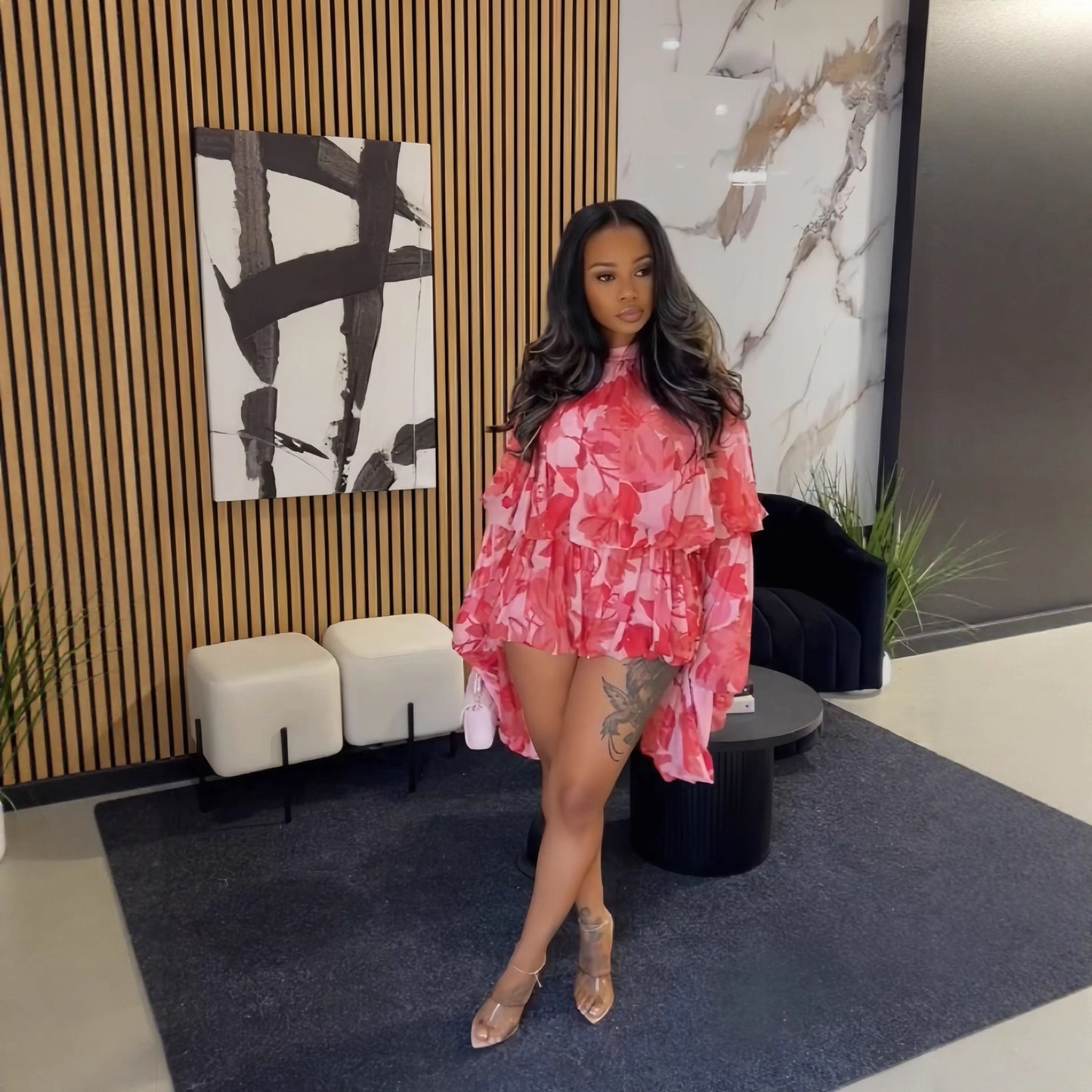 Women's Pure Color Ruffles Fashion Summer Round Suits