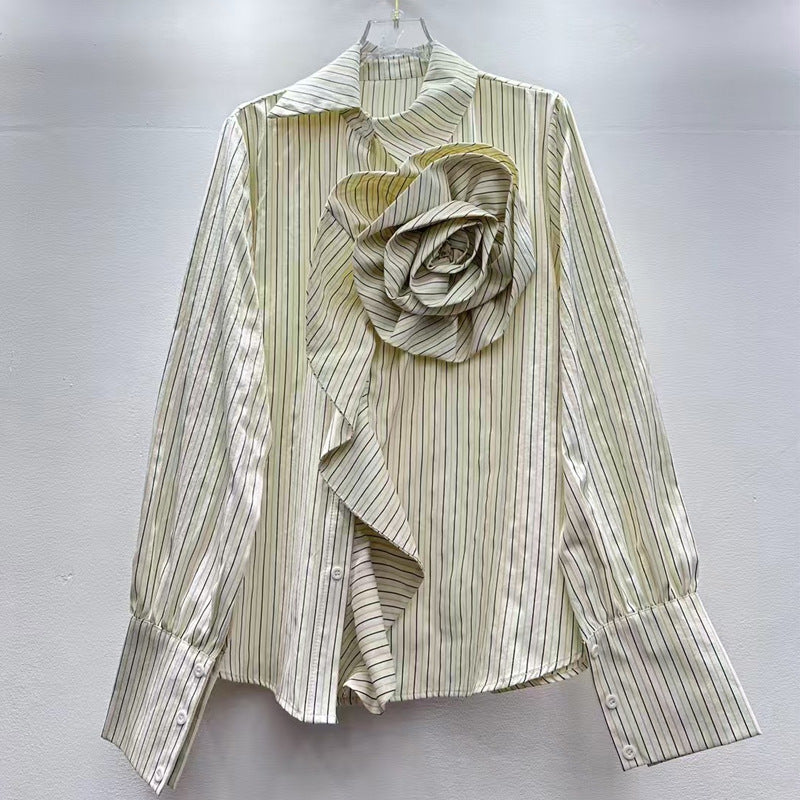 Flower Modern Striped Shirt Half Sleeve Blouses