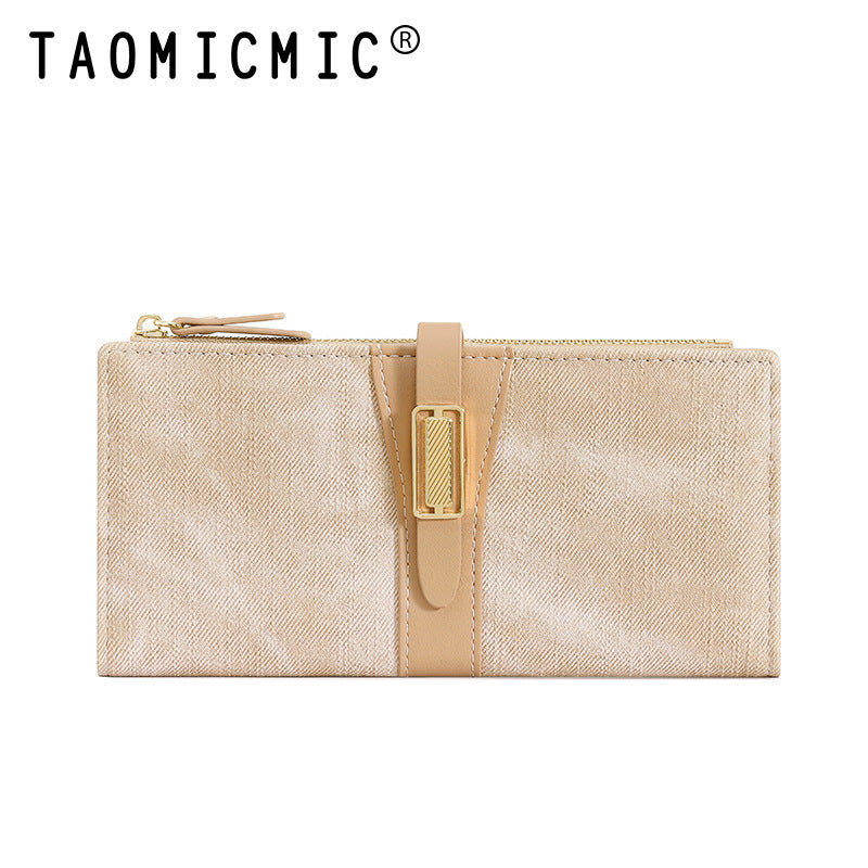 Long Two-fold Zipper Leather Change Design Ladies Wallets