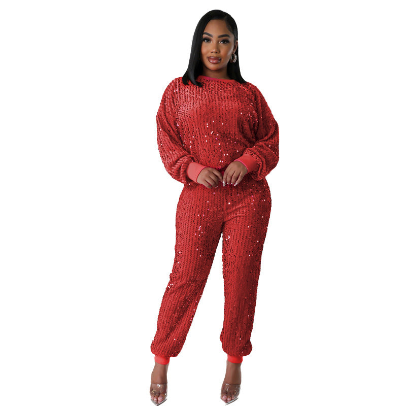 Women's Fashion Party Sequins Casual Two-piece Suits