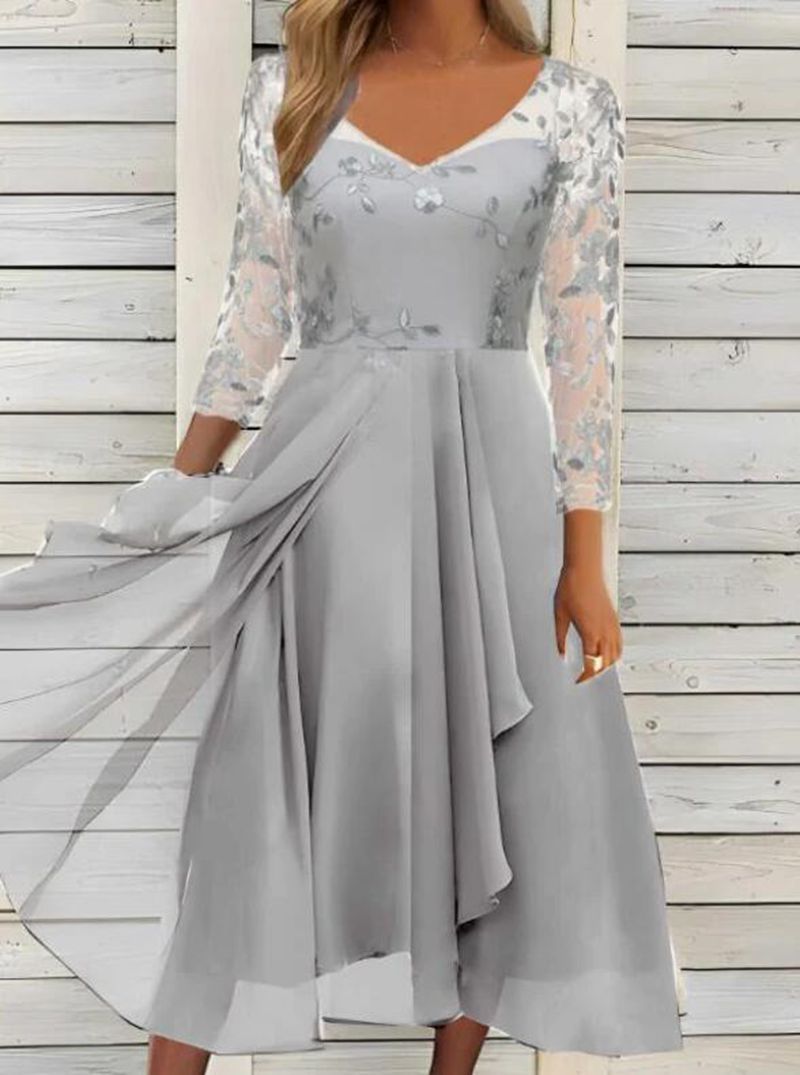 Dress Chiffon Patchwork Mesh Hollow Long Dresses