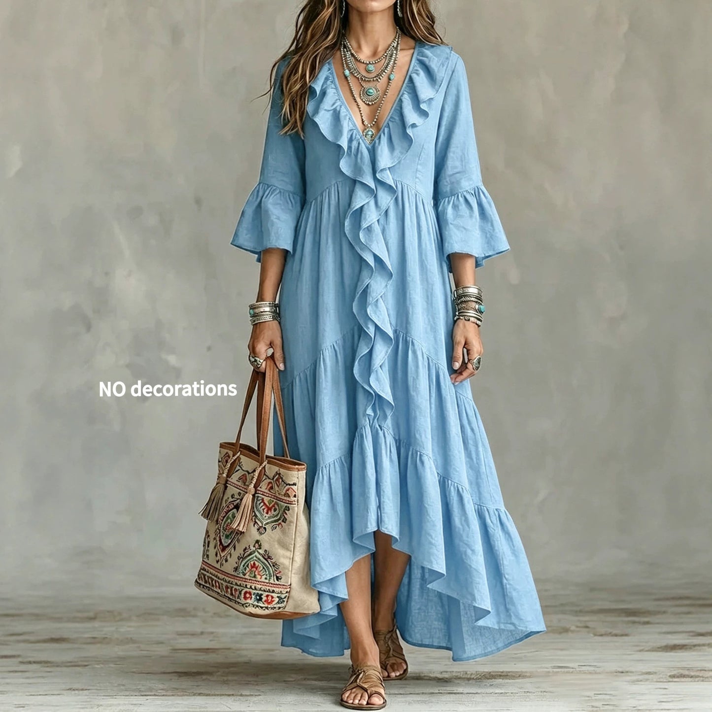 Autumn Casual Flare Sleeve Ruffled Vintage Dress