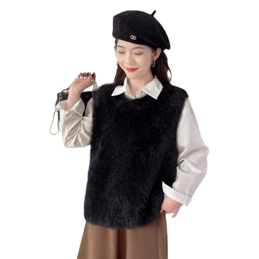 Women's Wool Sleeveless Knit Korean Bandage Dress Waistcoat Outer Vests