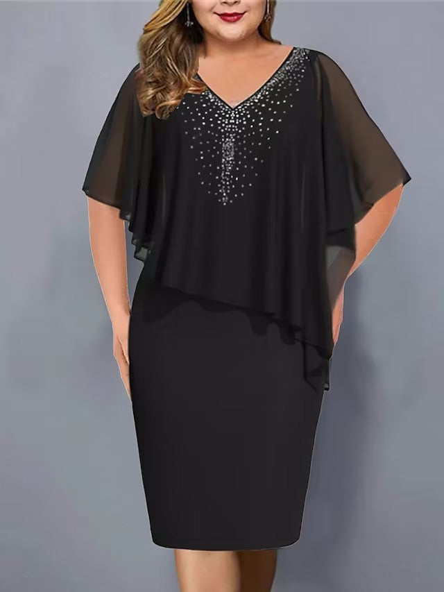 Women's Summer Shawl Chiffon Rhinestone Elegant Banquet Dress