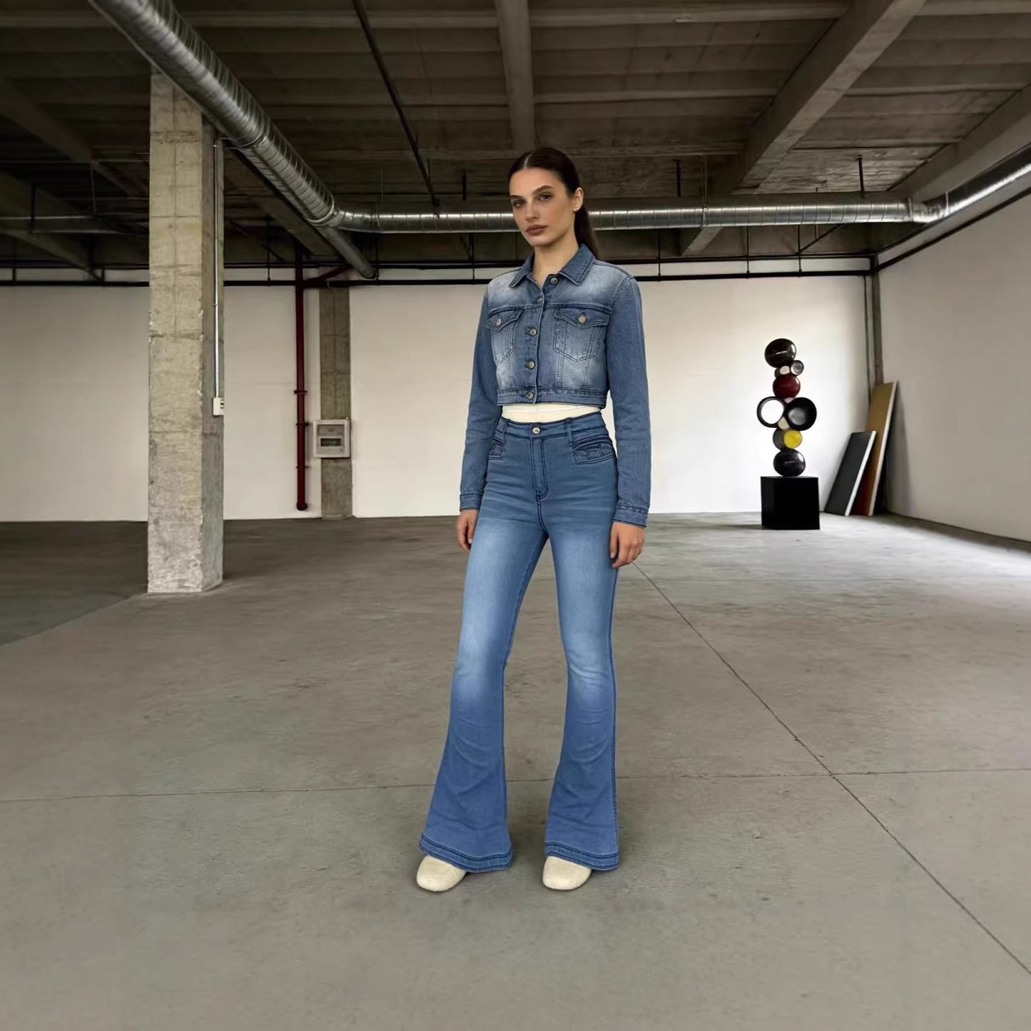 Women's Retro Washed Bell-bottom Denim Casual Trousers Pants