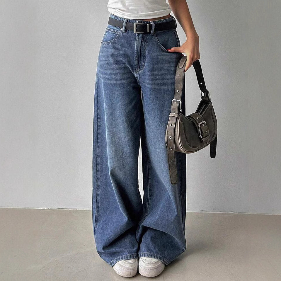 Women's Turkish Light Blue Wide Leg High Waist Loose Pants