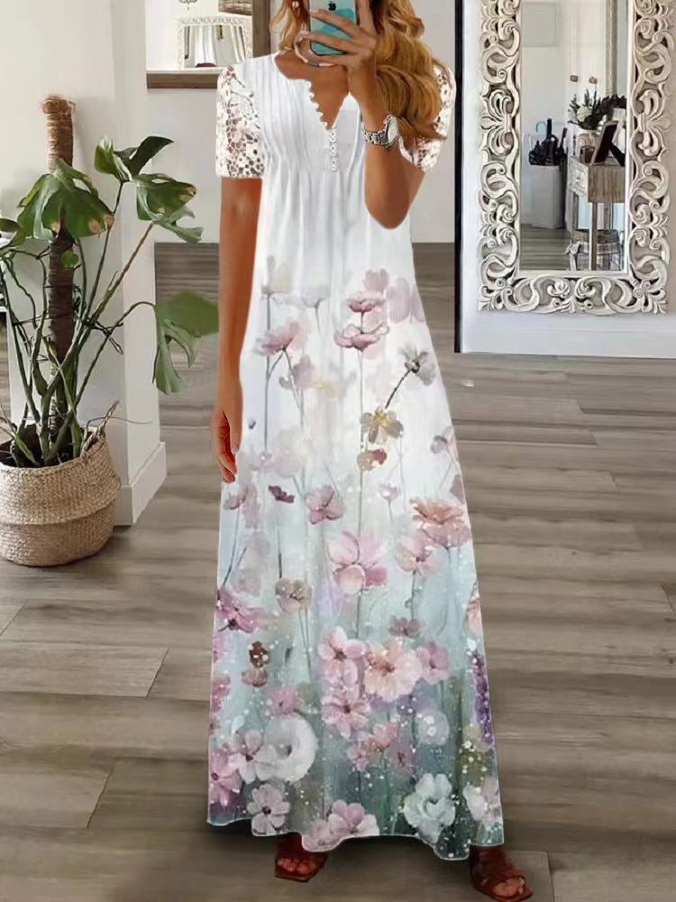 Women's Summer Single Breasted Lace Ruffled Sleeves Dress