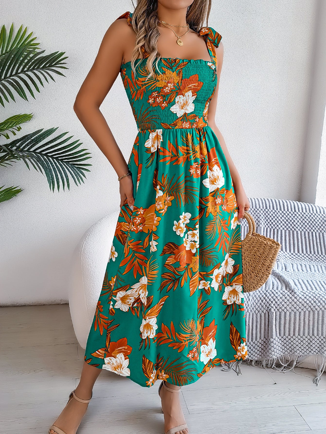 Women's Flower Waist Suspender Vacation Beach Dress