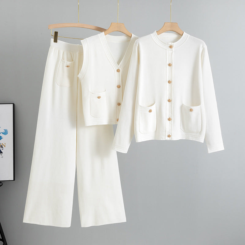 Women's Korean Style Wide Leg Three-piece Set Suits