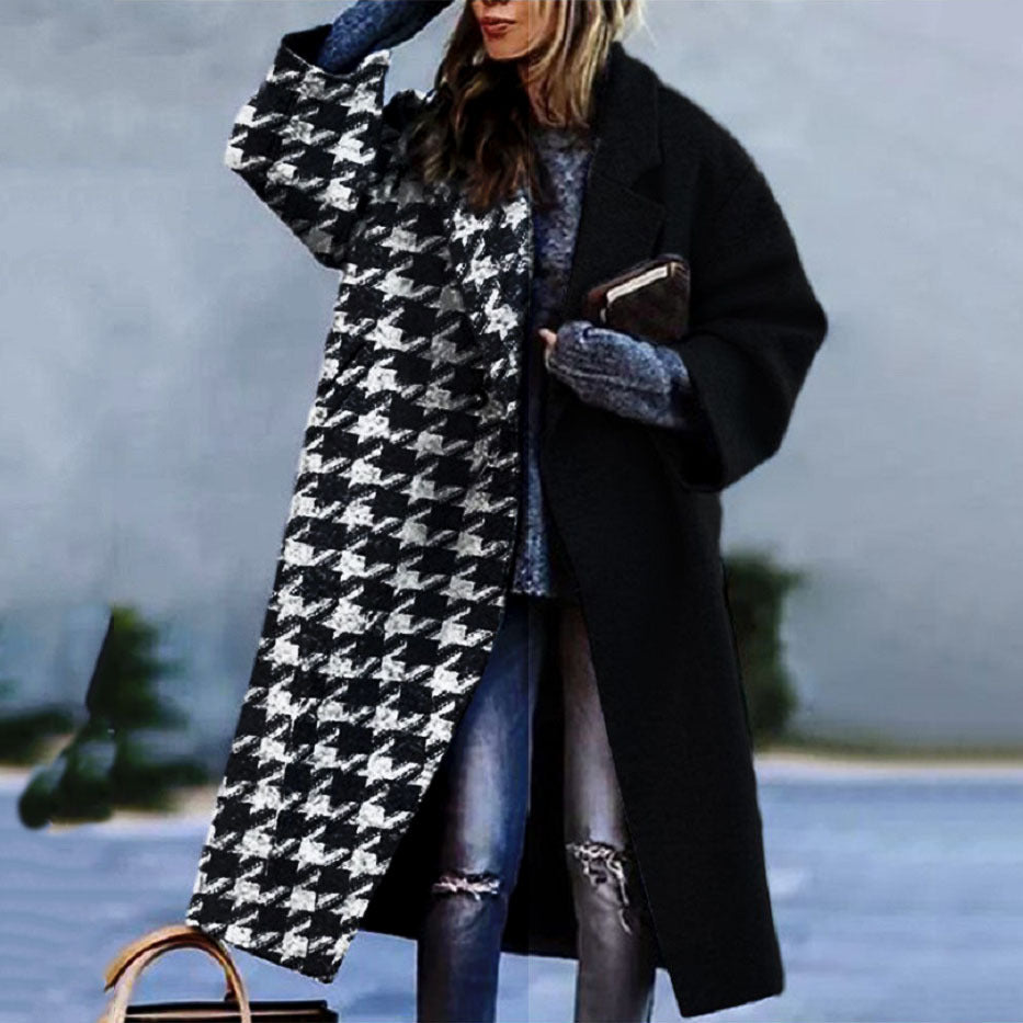 Women's Autumn Color Matching Plaid Long Sleeve Coats