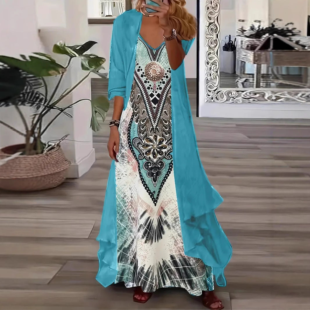Summer Long Sleeve Loose Floral Totem Dress