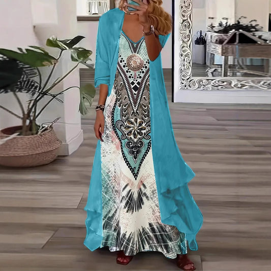 Summer Long Sleeve Loose Floral Totem Dress