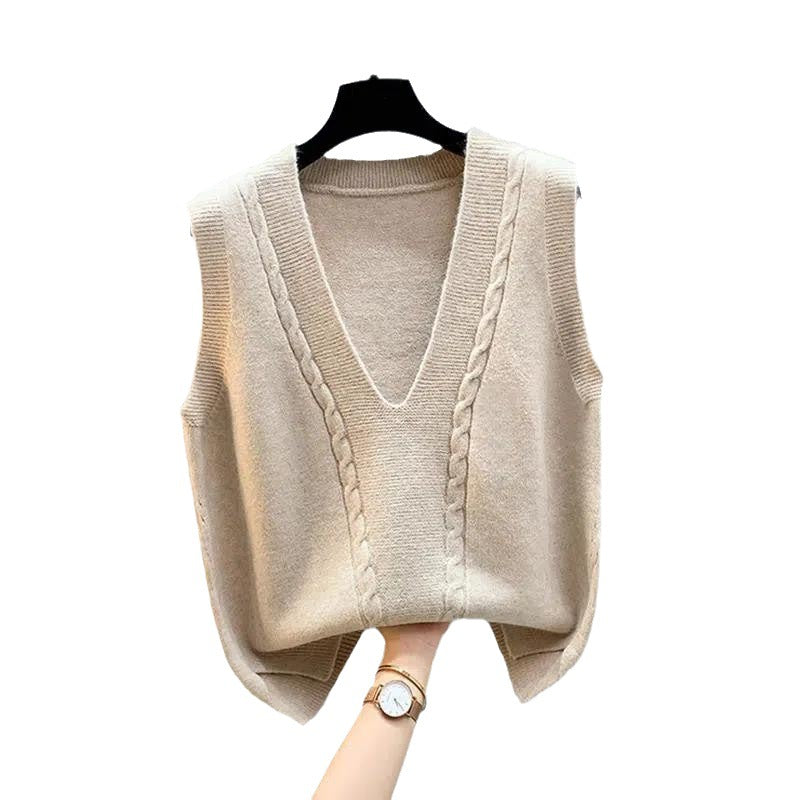 Women's Retro Pullover Slit Design Sleeveless Versatile Bandage Dress Korean Vests