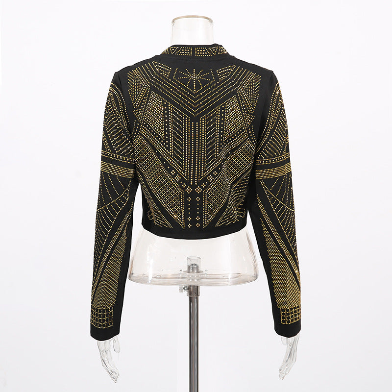Women's Casual High-grade Autumn Long Sleeve Round Neck Niche Rhinestone Coats