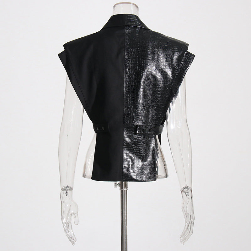 Crocodile Pattern Leather Stitching Fabric Personality Vests