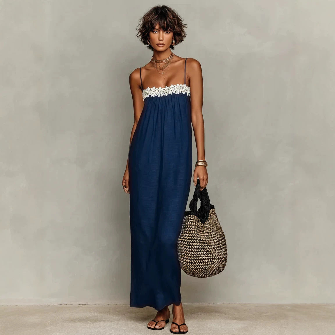 Women's Summer Lace Stitching Casual Strap Dress