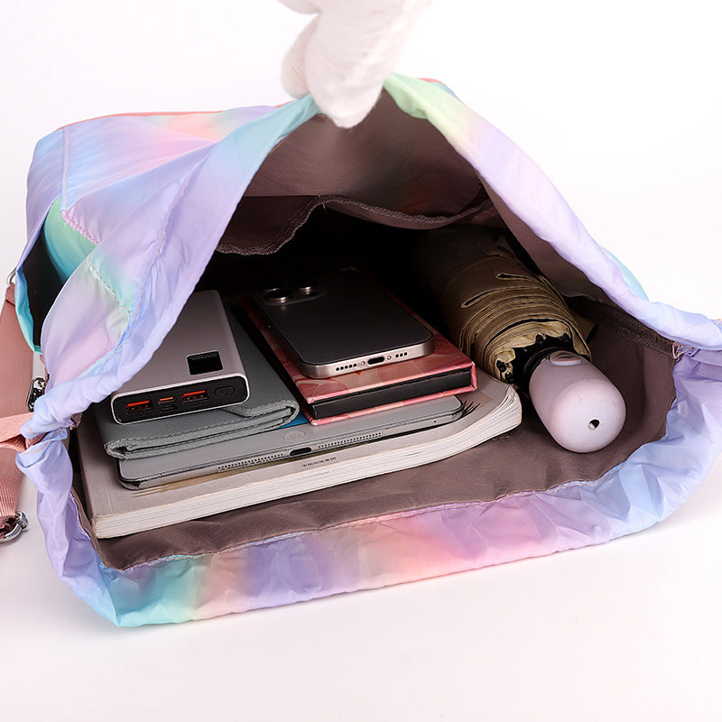 Women's Drawstring Lightweight Folding Storage Gradient Color Sports Backpacks