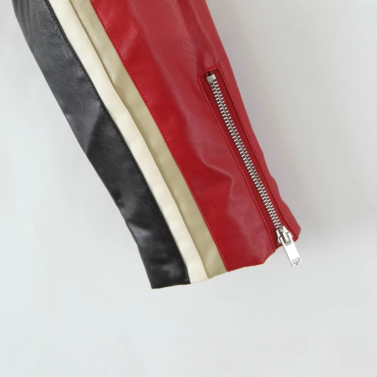 Women's Fashion Stand Collar Stitching Leather Midriff Jackets