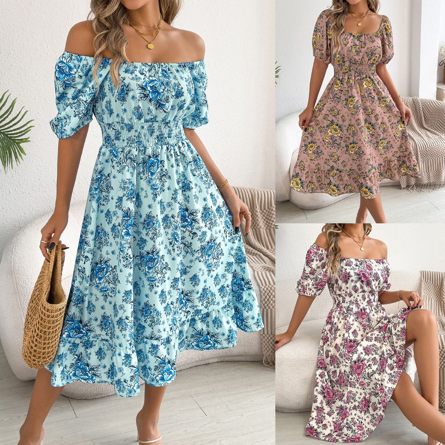 Women's Sleeve Flower Ruffled Expansion For Vacation Dress
