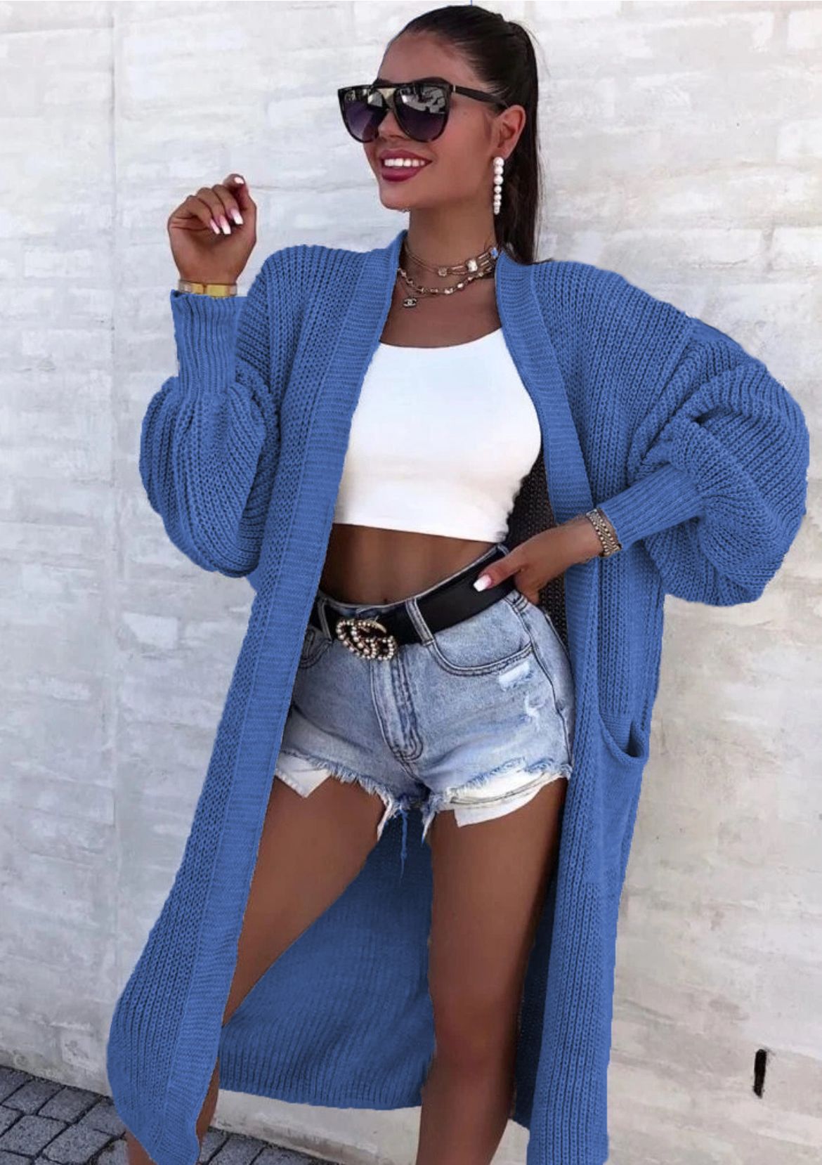 Women's Loose Long Lantern Sleeve Pocket For Knitwear