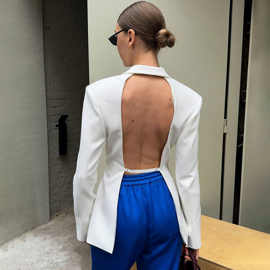 Women's Sexy Backless Slim Fit Temperament Long Blazers