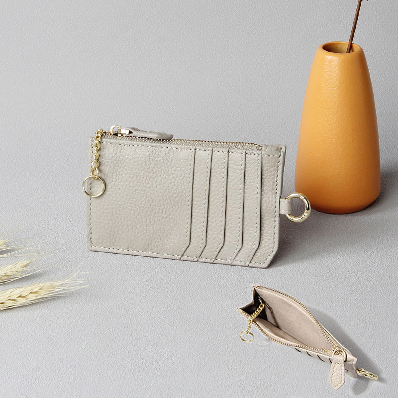 Leather Zipper First Layer Cowhide Compact Card Holder