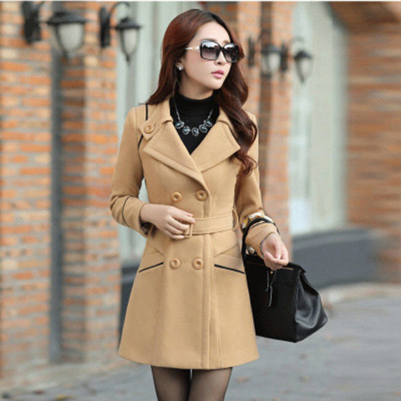 Women's Korean Style Long Sleeve Woolen Slim Coats