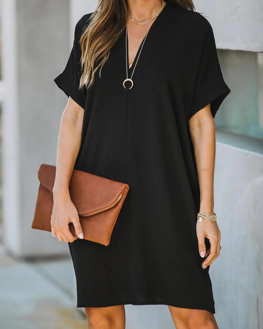 Solid Color Short-sleeved Stitching Seersucker High Waist Dress